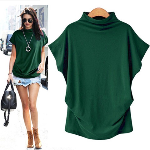 Women Casual Turtleneck Short Sleeve Cotton girl Solid Casual  Top Shirt female Plus Size Solid girl clothing fashion ► Photo 1/6
