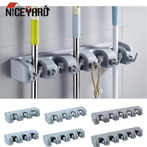 NICEYARD Wall Mounted Multi-Functional Broom Holder Tool Magic Plastic Mop Holder Bathroom Kitchen Storage 3 Styles ► Photo 1/6
