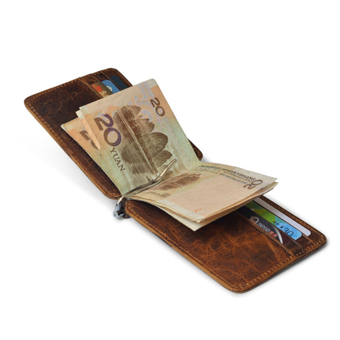 Thin Billfold Vintage Wallet Men Money Clips Genuine Leather Clamp for Money Holder Credit Card Case Cash Clip 12 Card Pocket ► Photo 1/6