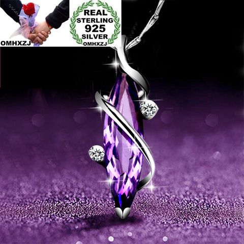 OMHXZJ Wholesale European Fashion Woman Girl Party Gift Amethyst AAA Zircon S925 Sterling Silver Necklace Pendant Charm CA161 ► Photo 1/1