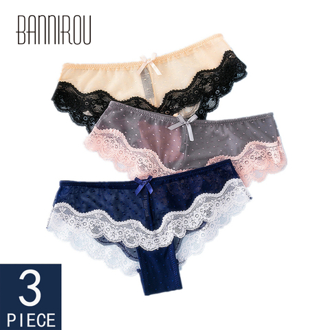 BANNIROU Woman Panties Sexy Lace Underwear For Women Dot Breathable Hollow Transparent Female Panties Woman Briefs M-XL 3 Pcs ► Photo 1/6