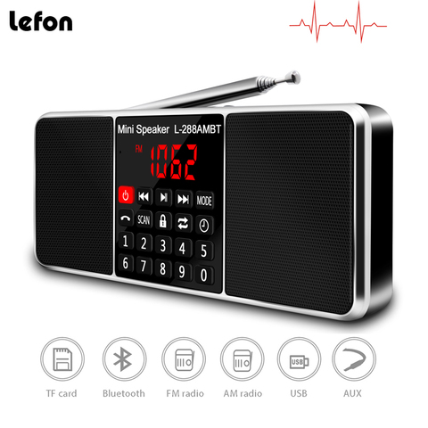 Lefon Digital Portable Radio AM FM Bluetooth Speaker Stereo MP3 Player TF/SD Card USB Drive Handsfree Call LED Display Speakers ► Photo 1/6