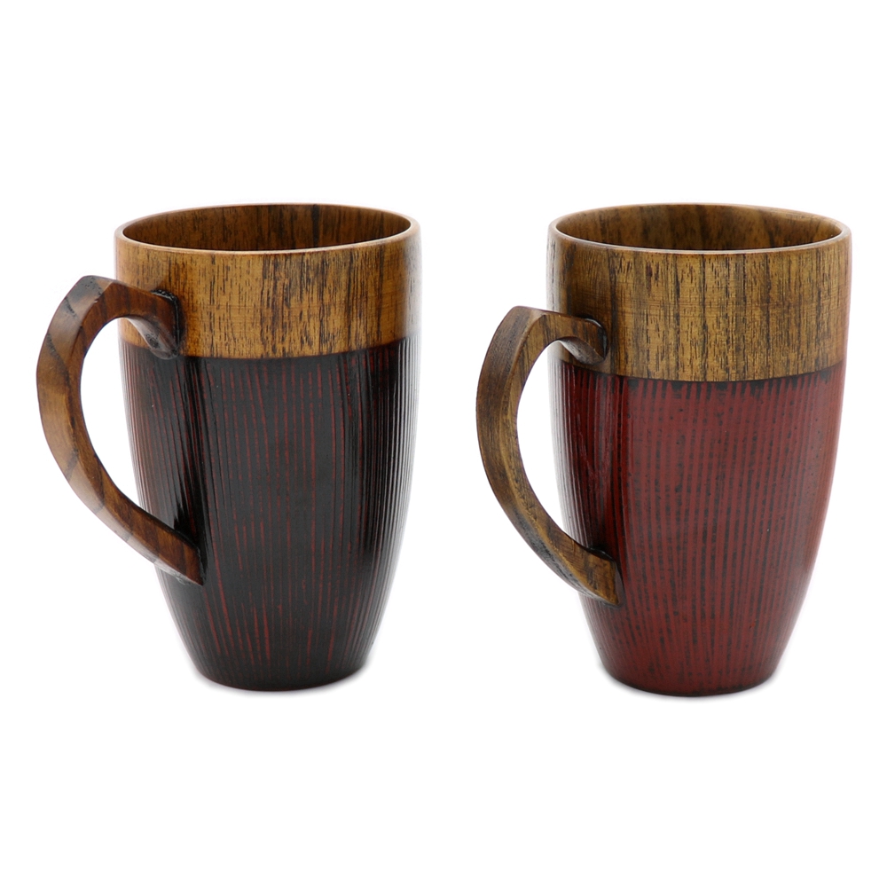 Tea Cups Coffee Mug Drinking Cup Natural Wood Mug with Handle for Coffee Beer Juice Milk Wooden Cup