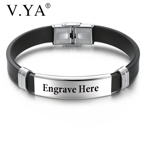 V.YA New Style Laser Simple Stainless Steel Bracelets For Men Silicone Engraved Black Bangle For Male Gift Drop Ship ► Photo 1/6