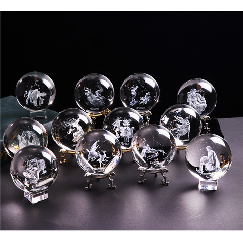 60 MM 3D Zodiac Sign Star Crystal Ball Laser Engraved Glass Sphere Crystal Craft Home Decor Birthday Gift Ornament ► Photo 1/6