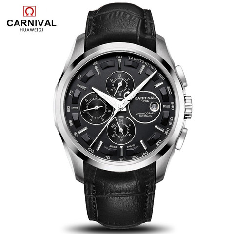 relogio masculino New Carnival Automatic Watches Men Mechanical Clock Leather Strap Water Resistance 8659G wrist watch sapphire ► Photo 1/6