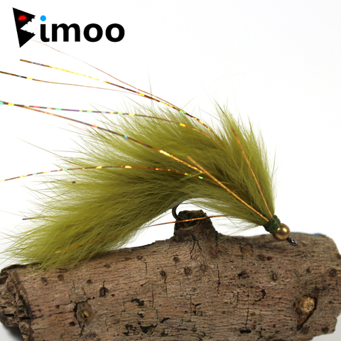 Bimoo 6PCS 6# Olive Copper Beadhead Zonker Fly Fishing Streamers ► Photo 1/3