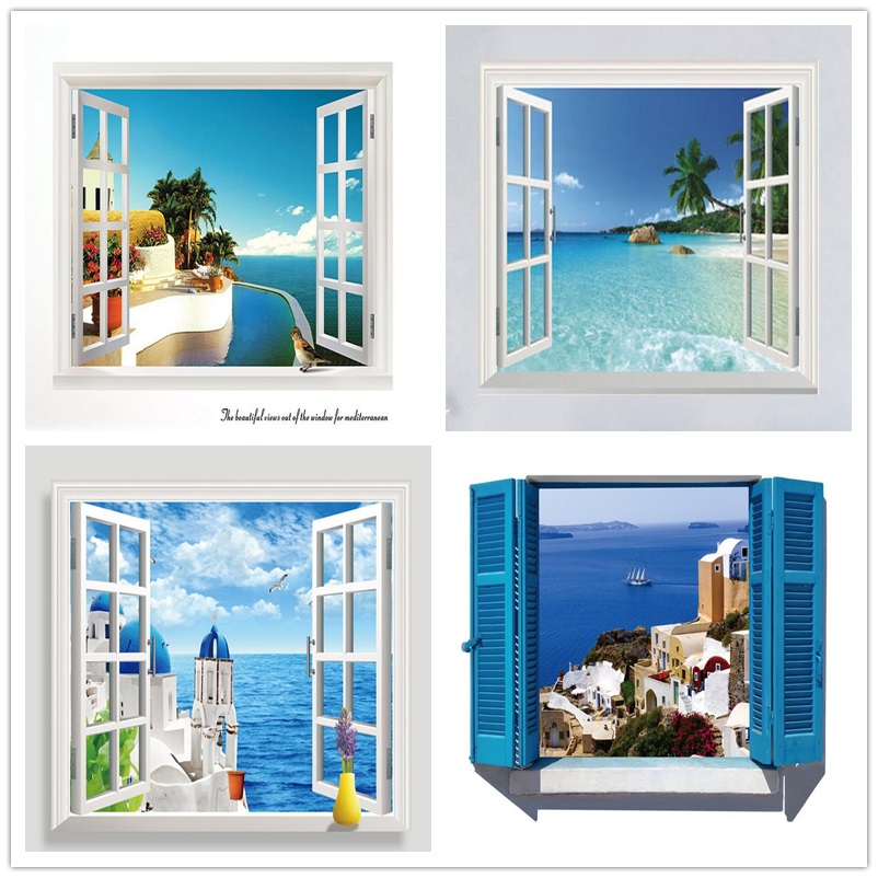 3d Removable Beach Sea Window Scenery Wall Sticker Home Decor Decals Mural Waterproof Art Paper Poster Alitools - 3d Scenery Wall Sticker