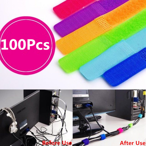 100Pcs Multicolor Fastener Reusable Magic Tape Power Wire Loop Tape Nylon Cable Ties 2cm*17.5cm ► Photo 1/4