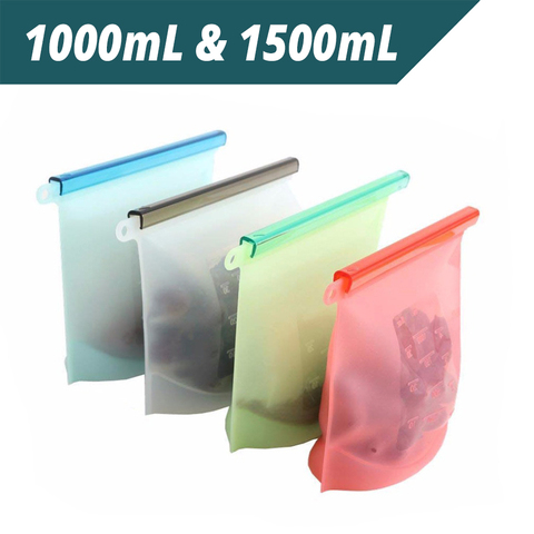 1500ml&1000ml Reusable Silicone Food Storage Bags | BEST forSandwich, Liquid, Snack, Lunch, Fruit, Freezer Airtight Seal ► Photo 1/6