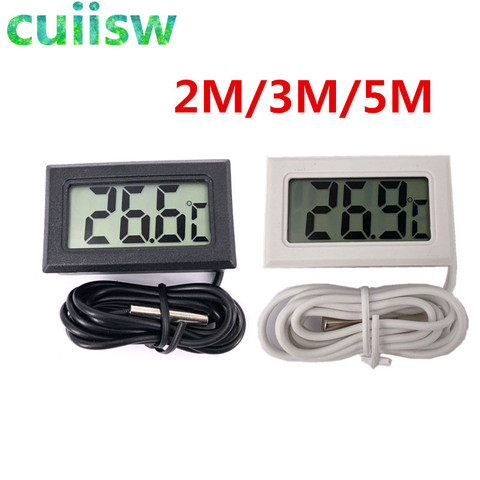 2-5m Mini Thermometer Temperature Lcd-display Digital W/ Probe Black-cable  Tools