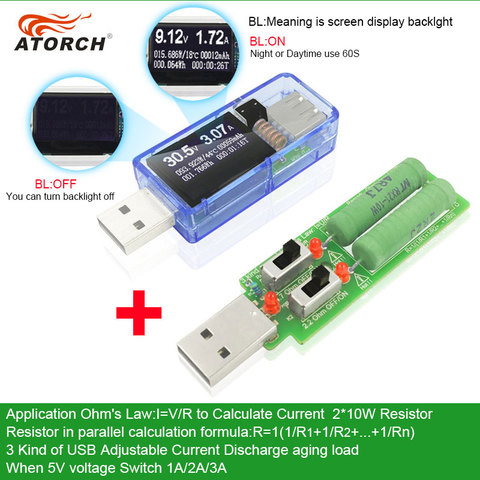 ATORCH USB tester + load DC Digital voltmeter amperimetro power bank charger indicator car voltage current meter doctor detector ► Photo 1/6