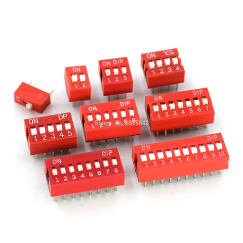 10PCS Slide Type Switch 2 Row 1 2 3 4 5 6 7 8 10 Bit Positions 2.54mm Pitch DIP Toggle Switch Red Snap Switch ► Photo 1/6