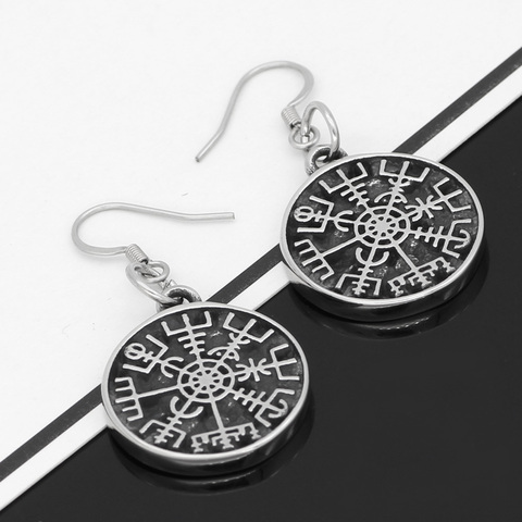 Nordic Viking rune compass amulet Stainless steel earrings small size  with valknut gift bag ► Photo 1/4