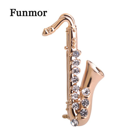 FUNMOR Crystal Musical Instrument Style Brooches Guitar Saxophone Trumpet Violin Brooch Suit lapel Pins Musician Badge Bijoux ► Photo 1/6