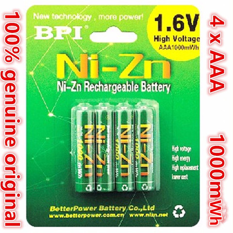 4pcs/lot Original New BPI AAA 1000mWh 1.6V 1.5V NI-Zn NI Zn NIZN aaa Low self-discharge rechargeable battery 1.6V ► Photo 1/6