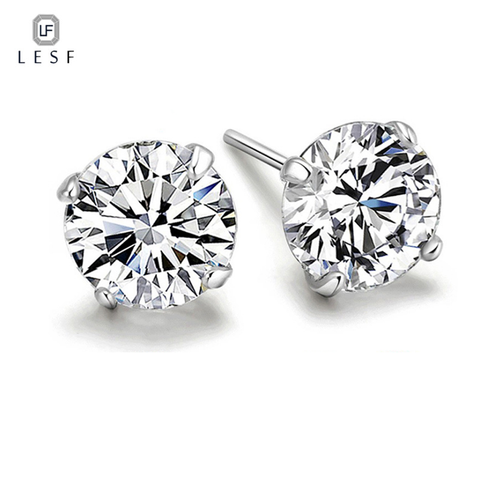 LESF 925 Sterling Silver Stud Earrings For Women 1.25 ct Classic  Four Prong Zirconia Earring Wedding Engagement Bridal Jewelry ► Photo 1/6