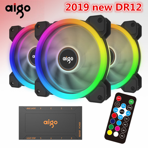 Aigo 2022 DR12 120mm Cooler Fan Double  RGB PC Fan Cooling Fan For Computer Silent Gaming Case With IR Remote Controller fan ► Photo 1/6