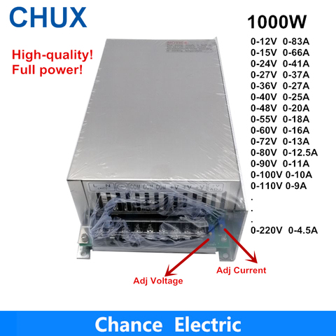 0-12V 15V 24V 36V 48V 55V 60V 72V 80V 90V 100V 110V Adjustable 1000W Switching Power Supply For Led 1000W 110/220V Ac To Dc Smps ► Photo 1/6