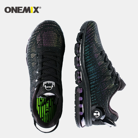 ONEMIX Hot Style Men Running Shoes Lightweight Colorful Reflective  Vamp Black Sneaker Air Cushion Man Athletic Shoes Comfortabl ► Photo 1/6