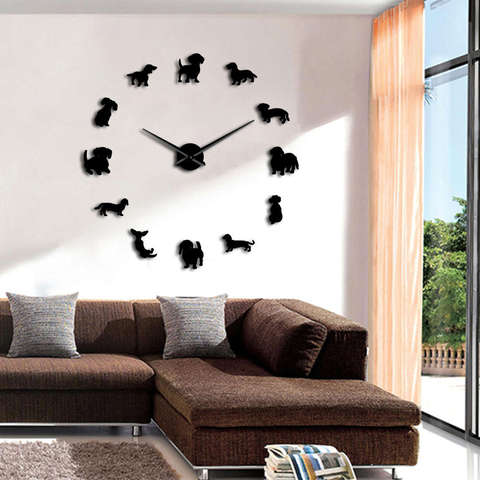 Dachshund Clock DIY Large Wall Clock Wiener-Dog Puppy Dog Mirror Frameless Giant 3D Wall Watches Sausage Dog Wall Decor ► Photo 1/6
