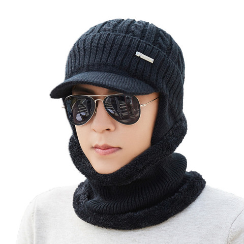 Winter Hat Scarf Skullies Beanies For Men Knitted Hat Women Mask Thick Balaclava Earflap Wool Bonnet Male Beanie Hats Cap ► Photo 1/6