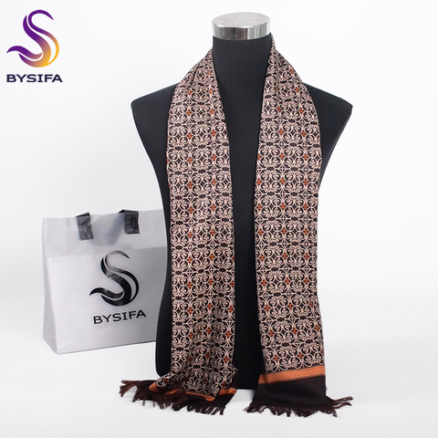 [BYSIFA] Winter Coffee Gold Men Scarves Fashion Accessories Male Warm Long Scarf Brand Business Leisure Tassel Scarves 160*26cm ► Photo 1/6