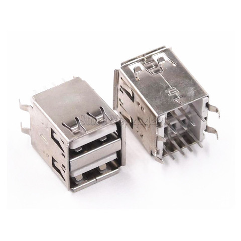 10Pcs Double USB Type A Female Solder Jacks Connector PCB Socket USB-A type 180 Degrees Vertical 4pins ► Photo 1/2