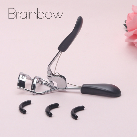 Brainbow 1pc Woman Silver Eyelashes Curler Supplementer Clip with Black Handle+3pcs Eyelash Curler Replacement Pads Makeup Tools ► Photo 1/6