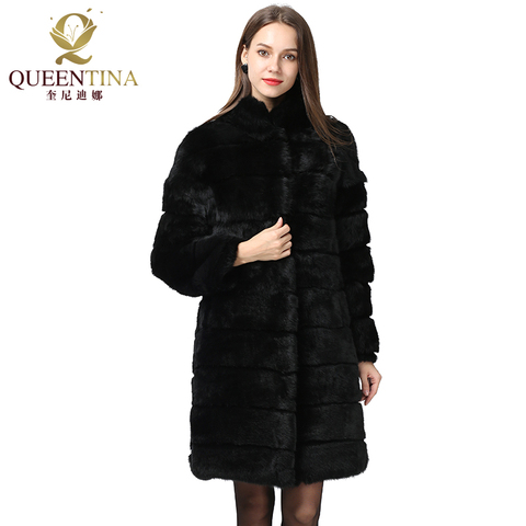 New 2022 Winter Real Rabbit Fur Coat Stand Collar Thick Soft Warm Natural Fur Long Jacket Women Outwear Full Pelt Fur Coats ► Photo 1/6