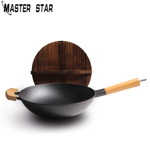 Master Star Cast Iron Wok Chinese Traditional Wok Non-coating With Wooden  Cover Gas Cooker Best Wok - Price history & Review, AliExpress Seller -  Master Star Dropshipping Store