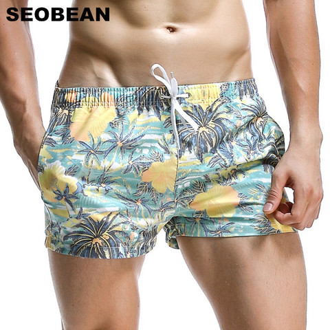 SEOBEAN Summer Hot Short Men Board Shorts Coconut Leaf Pattern Sea Beach Style Men's Shorts Men Quick Dry Shorts Trunks ► Photo 1/6