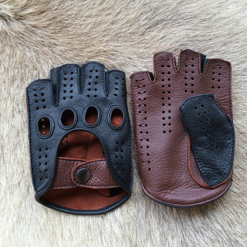 New Arrival Luxury Men Semi-Finger Genuine Leather Gloves Men's Driving Unlined Half Fingerless Goatskin Gloves For Male Mitten ► Photo 1/6
