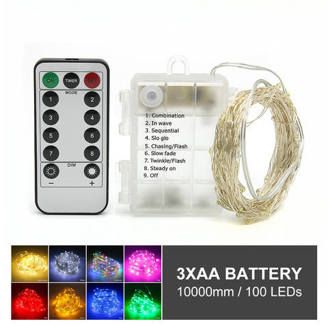Christmas lights 10m Waterproof Remote Control Fairy Lights Battery Operated Decoration 8 Mode Timer Silver Wire LED Lighting ► Photo 1/6