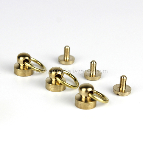 10Pcs Solid Brass Ball Post Studs Rivet with D ring Screwback Round Head Nails Spots Spikes Leather Craft DIY Accessories ► Photo 1/6