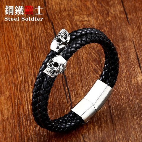 steel soldier stainless steel punk skull leather rope bracelet Multiple handchain bangle  exquisite jewelry party favors ► Photo 1/6