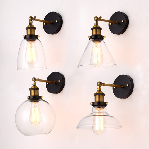 Wholesale Price Loft Vintage Industrial Edison Wall Lamps Clear Glass Lampshade Antique Copper Wall Lights 110V 220V For Bedroom ► Photo 1/6