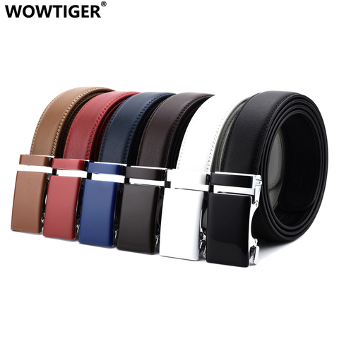 WOWTIGER black white red blue Khaki Cowhide Genuine Leather 3.5cm width Belts For Men Male Luxury Automatic buckle men belt ► Photo 1/6