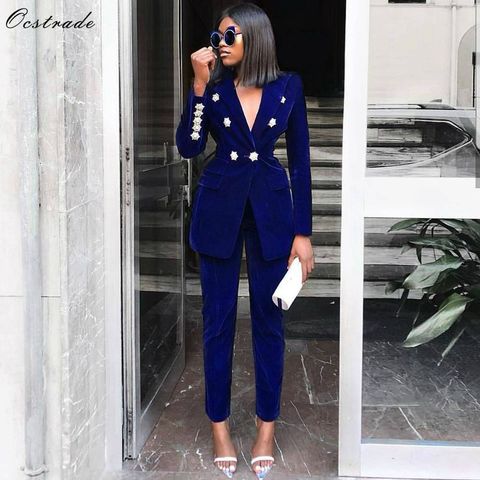 Ocstrade Summer Sets for Women 2022 New Navy Blue V Neck Long Sleeve Sexy 2 Piece Set Outfits High Quality Two Piece Set Suit ► Photo 1/6