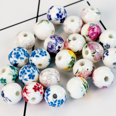 Hotsale 20pcs 8mm 10mm Handmade Round Ceramic Beads Flowers Design Porcelain Loose Beads For Jewelry Necklace Bracelet DIY Beads ► Photo 1/5