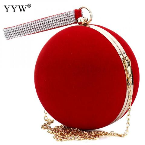 YYW Unique Velvet Iron-On Lady Handbag Red Shoulder Clutch Bag Spherical Evening Bags Small Purse Chain Shoulder Bolsos Mujer ► Photo 1/6