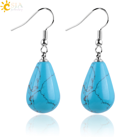 CSJA Copper Vintage Pear Shape Water Drop Dangle Earring Blue White Tophus Stone Beads Pendant Fashion Jewelry Women Gift E107 ► Photo 1/6