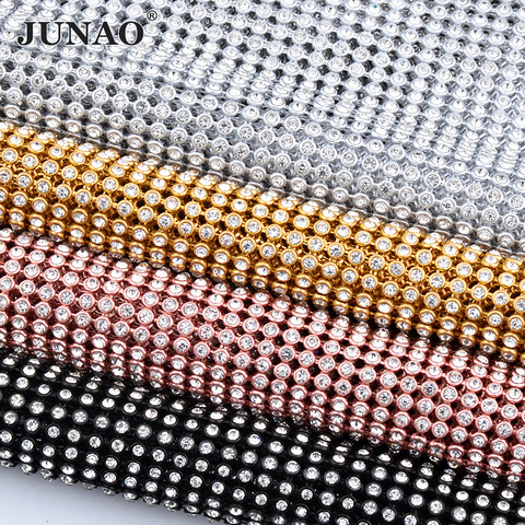 JUNAO 45x120cm Silver Aluminum Mesh Glass Rhinestones Trim Metal Fabric Crystal Mesh Banding Sewing Strass Applique for Jewelry  ► Photo 1/1