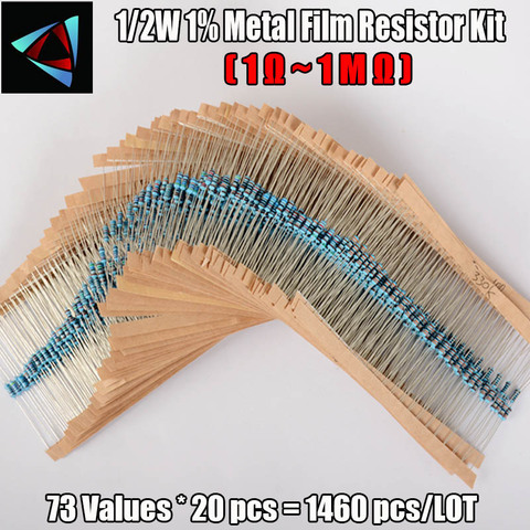 1/2W 1% 73valuesX20pcs=1460pcs 1R~1M Ohm Resistor Pack 0.5W Metal Film Resistor Kit Torlerance ► Photo 1/2