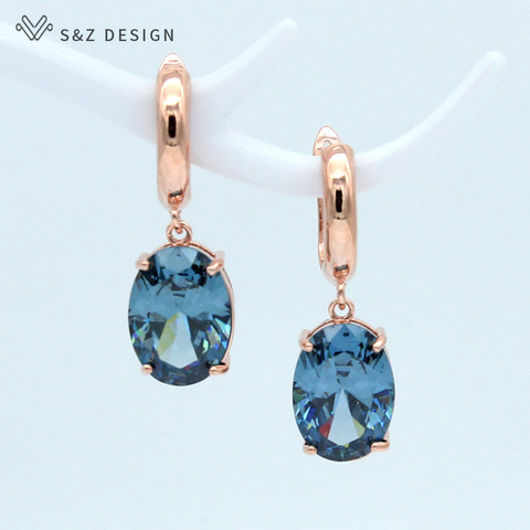 S&Z 2022 New Oval Cubic Zirconia Egg Shape Dangle Earrings 585 Rose Gold Korean For Women Girl's Jewelry Wedding Party Gift ► Photo 1/6