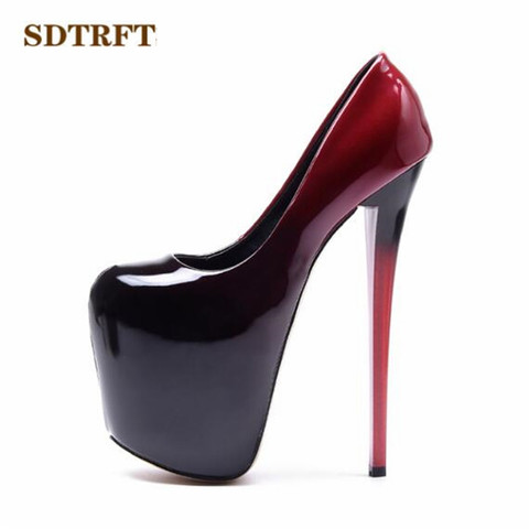SDTRFT Stilettos Plus:34-42 43 Spring women's Patent Leather platform pumps 19cm thin high heels wedding shoes zapatos mujer ► Photo 1/1