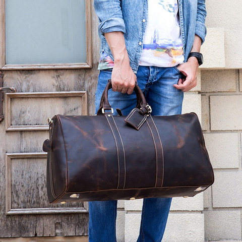 MAHEU Men Genuine Leather Travel Bag Travel Tote Big Weekend Bag Man Cowskin Duffle Bag Hand Luggage Male Handbags Large 60cm ► Photo 1/6