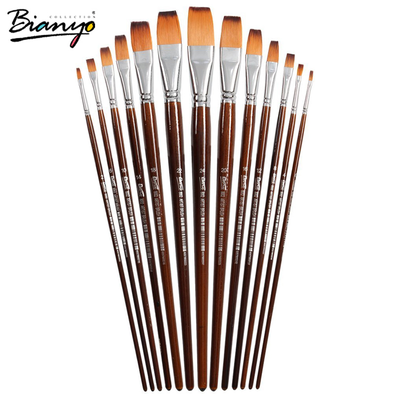 9 Pcs Flat Long Handle Artist Paint Brush Set, Quality Synthetic Hair and  Wooden Handle for Acrylic Watercolor Oil Painting 