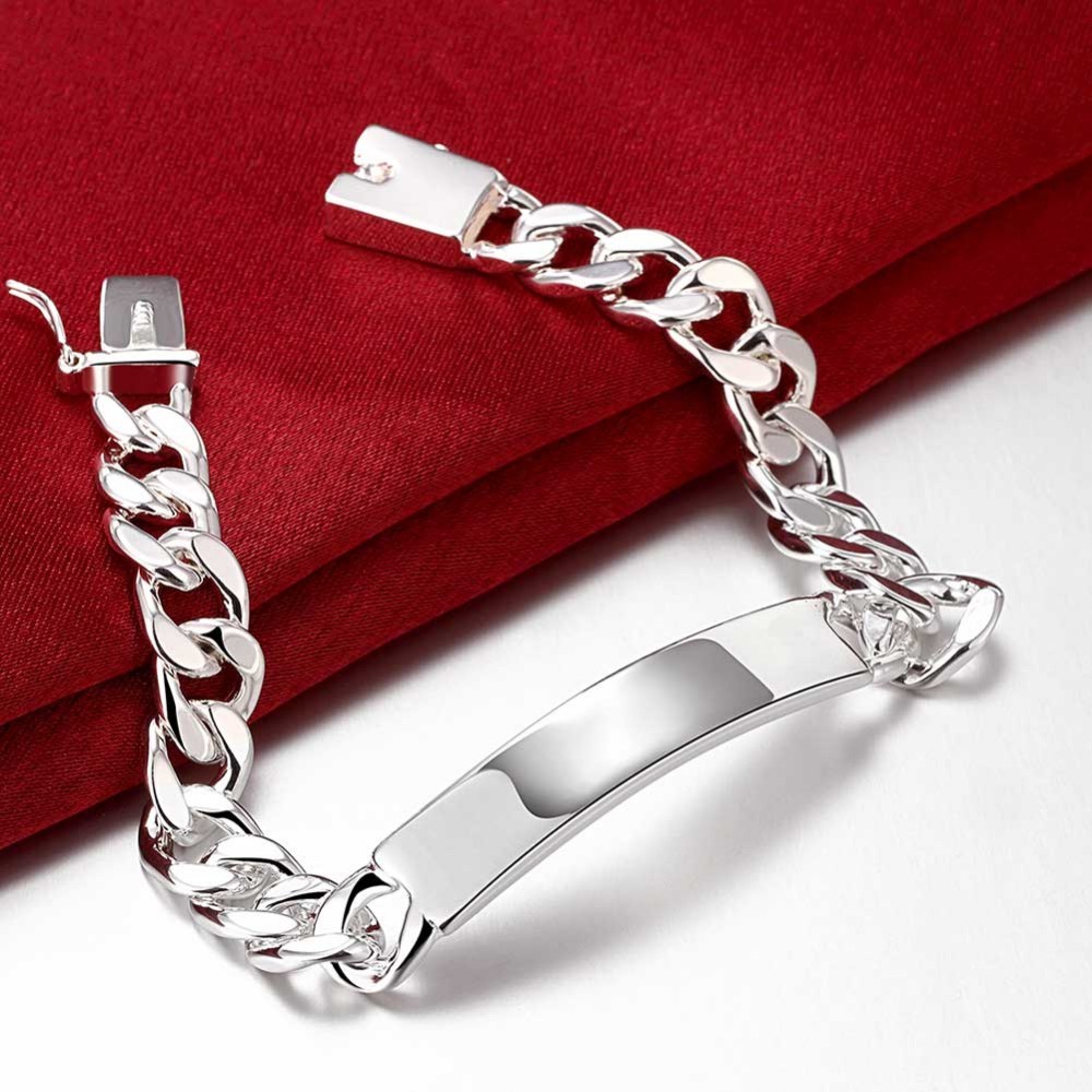 8.66'' 12mm Mens Stainless steel Curb Chain Men Fashion Bracelet Polished Silver 