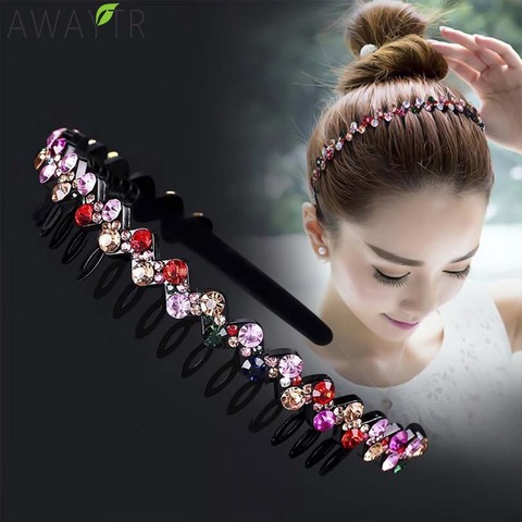 AWAYTR Hairbands Non-slip Bezel Colorful Rhinestone Flower Water Ripple Hair Hoop Headband for Women Hair Band Hair Accessories ► Photo 1/6